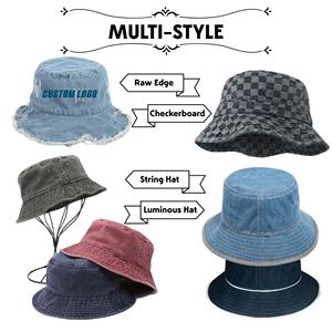 Vintage Denim Wide Brim Jeans Patchwork Bucket <b>Hat</b> Child Distressed Women Men Bucket <b>Hat</b> Custom Logo Embossed Denim Bucket <b>Hat</b> - Product Image 3