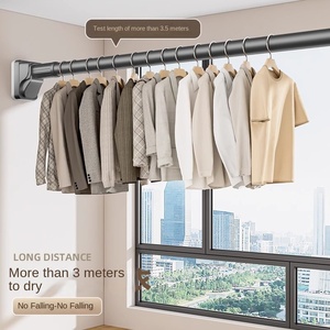 Séchoir à vêtements télescopique en métal sans poinçon Artefact <span class=keywords><strong>Rideau</strong></span> Garde-robe <span class=keywords><strong>Support</strong></span> Cadre <span class=keywords><strong>Tringle</strong></span> à <span class=keywords><strong>rideau</strong></span> de douche sans clous pour balcon - Product Image 2