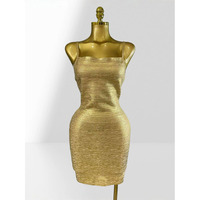 Robe mini bandage dorée métallisée pour femme, à fines bretelles, col carré, moulante, pour soirée, club ou soirée