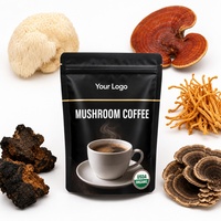 Poudre de café aux champignons de marque privée, mélange de six espèces, extrait de Crinière de lion, Reishi, Chaga, Maitake, Cordyceps, vente en gros