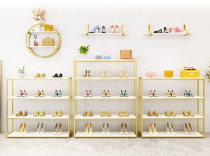 Estantes de Exhibición de Zapatos de Oro Brillante, Decoración de Diseño de Muebles para Bolso y Tienda Minorista, <span class=keywords><strong>4</strong></span> Capas - Product Image 3