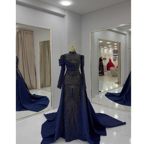 ชุดราตรีนางเงือกยาวถึงพื้นหรูหราของผู้หญิงแบบพรีเมี่ยมชุดราตรีตาข่ายระบายอากาศได้มีรายละเอียดสูง - Product Image 1