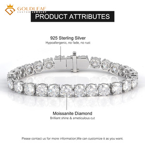 Customized Tennis <b>Chain</b> <b>Moissanite</b> Brilliant Cut Classic Claw Setting Unisex 925 Silver Goldleafgem Wedding Engagement Bracelet - Product Image 5