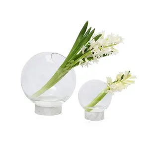 Vaso de mármore de vidro personalizado, vaso de mármore branco com base em mármore de tamanho grande, vaso de flores para casa