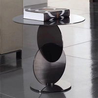 Meubles de salon modernes, table basse en verre, acier inoxydable noir, tables basses rondes