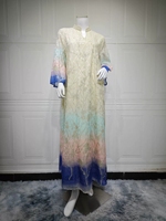 Robe Abaya Musulmane pour Femme à Col Montant, Manches Dégradées, Broderie Florale et Strass, Longue Robe Maxi pour Soirées et Événements
