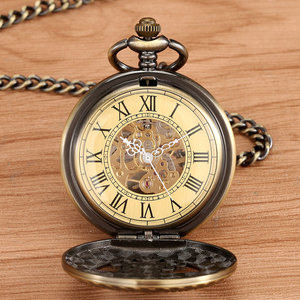 Antiguo Vintage Hollow Blue Moon Star Steampunk Skeleton Reloj de bolsillo mecánico para hombres Diseño de cuerda manual - Product Image 3