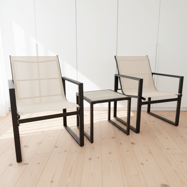 Flat-Pack 3-Piece Steel Tube Table & Chair Set Foldable Eco-Friendly Durable Multi-Use for Outdoor/Courtyard/Living Room