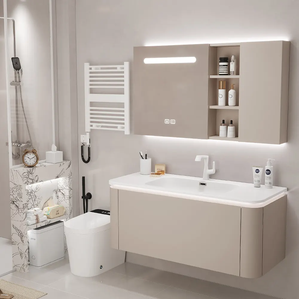 Modern banyo vanity çift lavabo seti ile akıllı ayna duvara monte banyo dolabı lavabo banyo mobilyaları