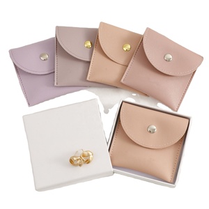 <b>Luxury</b> Small Jewelry <b>Gift</b> <b>Bags</b> Package Snap Button Custom Logo Flap Envelope Earrings Necklace Microfiber PU <b>Bag</b> - Product Image 1