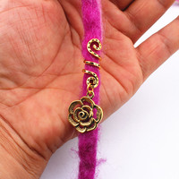 Lingxing Accessoire de coiffure pour femme, style euro-américain, en alliage décoratif, motif feuille et rose, pour petites dreadlocks, avec perle