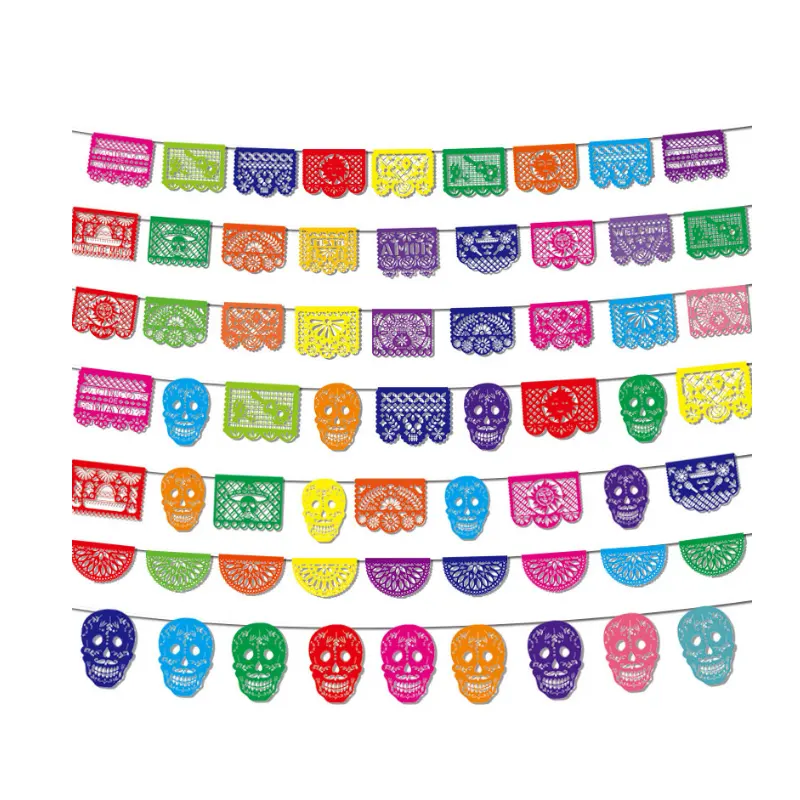 2023 Mexican Theme Party Decoration Flags Banner Day of The Dead Plastic Latte Art Holiday Gift Birthday Party Decorations