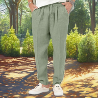 Pantalon de jogging décontracté en coton et lin respirant pour homme, kaki et blanc, grande taille, léger, pour l'extérieur, coupe droite, taille mi-haute