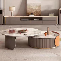 Hanyee Ensemble de tables basses modernes et luxueuses en métal marbré pour la maison, le salon, la chambre à coucher et la salle de bain.