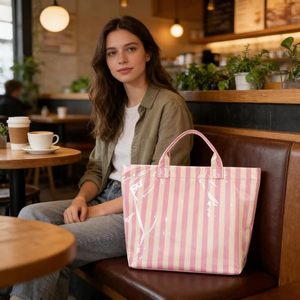 Custom Design Striped Glossy <b>PVC</b> Coating Tote Bag Waterproof <b>Top</b> Handle Shopping Bag Plastic Tote Handbag Beach Travel Work - Product Image 6