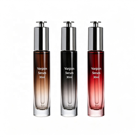 Flacon de sérum en verre cylindrique haut et fin de 15 ml et 30 ml, design portable avec bouchon compte-gouttes à pression, couleur argent, emballage de luxe pour soins de la peau