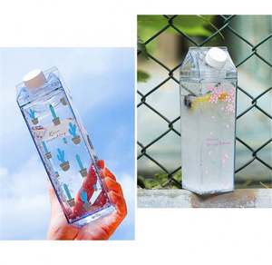 Fashion 500ml & 1000ml Cute Sports <b>Milk</b> Carton Shape Transparent Leak-Proof Direct Drinking Party Water <b>Bottle</b> with Lid - Product Image 4