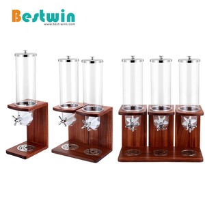 Wood Stand Plastic Canister Dry Food Storage Container Topping Snack Coffee Bean Grain Station Cereal Dispenser