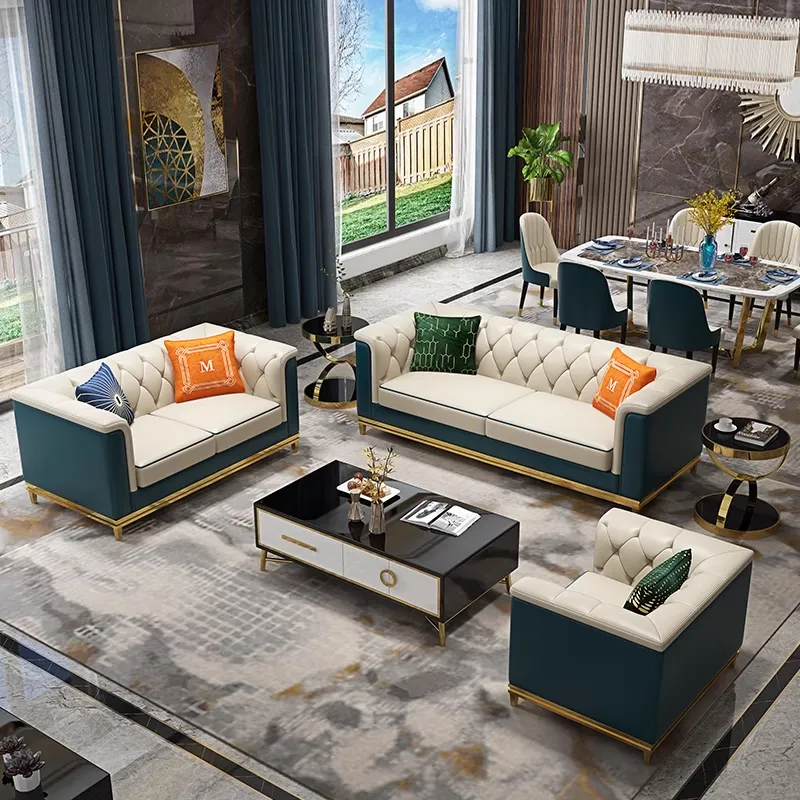 Vente directe d'usine style européen luxe pieds métalliques canapé Chesterfield salon canapé ensemble de meubles