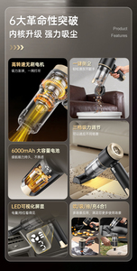 Aspirapolvere <span class=keywords><strong>Portatile</strong></span> Senza Fili per Auto, 16000 PA di Aspirazione, Tripla Velocità, per Dettagli Auto e Peli di Animali, Ricaricabile 2000mAh - Product Image 6