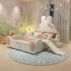 Letto Principessa dei Sogni Popolare, Mobili in Legno Massiccio a Forma di Coniglietto, Letti per Bambine con Ringhiera, Scivolo e Vano Portaoggetti - Product Image 5
