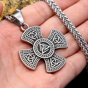 yunnique Celtic Viking Rune <b>Cross</b> Pendant Men's Stainless Steel Necklace Hip Hop Jewelry Fashion Pendant Necklaces - Product Image 3