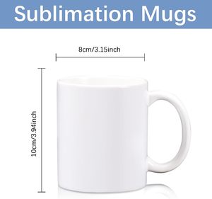 Mug à café en porcelaine blanche 11 oz, écologique, compatible lave-vaisselle, en céramique vierge avec grande poignée, pour sublimation, thé, latte, cappuccino - Product Image 3