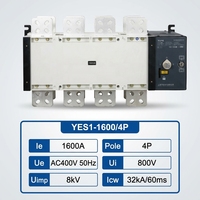 Commutateur de transfert automatique double alimentation 1600A 4P AC400V ATS CE CCC pour groupe électrogène, armoire de distribution, usine OEM ODM YUYE