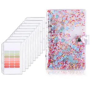 Neuer Luxus A6 Budget Binder PVC Klare 6-Ring Loose Leaf Binder mit Geld umschlägen Snap Button Notebook Cover Budget Planer