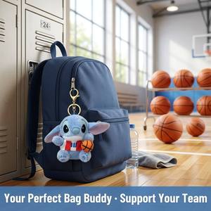 Porte-clés en peluche mignon Alien bleu de dessin animé, thème sportif (football, basketball), mini poupée en peluche, breloque de sac, cadeau, vente en gros - Product Image 2