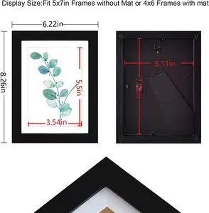 Marcos de fotos de madera para exhibición, marco de mesa o pared colgante, color negro