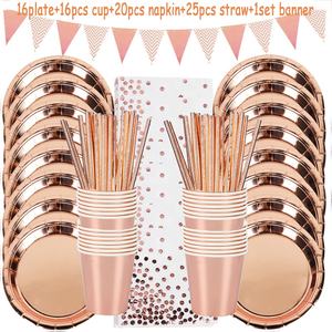 Decoraciones de <span class=keywords><strong>cumpleaños</strong></span> de oro rosa, juego de vajilla desechable, taza de papel, decoraciones para fiesta de <span class=keywords><strong>cumpleaños</strong></span> de <span class=keywords><strong>adultos</strong></span>, baby shower para niños y niñas - Product Image 5