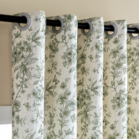 Rideaux en mélange de lin à motif floral de pivoine verte style ferme, avec passe-tringle, pour la maison, le salon et la chambre