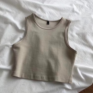 ZCtt240602051 T-shirt da <span class=keywords><strong>donna</strong></span> a vita alta slim fit, canotta corta elasticizzata senza maniche, top corto personalizzato - Product Image 5