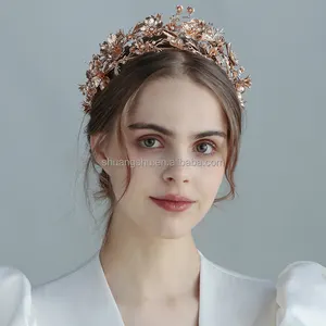 New Design Multi-Layer Wedding Crown And Tiara Handmade KC Gold Metal Flower Bridal Tiaras