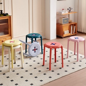 Taburete Apilable de Plástico Premium con Diseño de Botones, Multicolor, Ahorra Espacio, Redondo, para Hogar, <span class=keywords><strong>Cocina</strong></span>, Sala de Estar, Oficina - Product Image 4