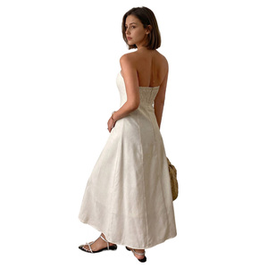 Elegante Vestido Maxi sin Tirantes en Color Crema, Silueta Ajustada, Ropa Formal, Tejido Tejido, Vestido de Verano 2026 - Product Image 2