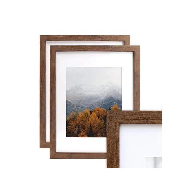 ब्राउन तस्वीर फ्रेम प्रदर्शन फोटो चटाई गैलरी दीवार और कार्यालय डेस्क के साथ अखरोट की लकड़ी फोटो फ्रेम