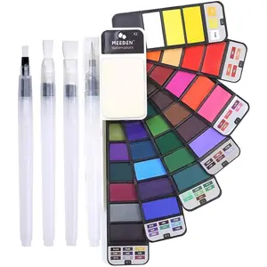 MEEDEN Watercolor Paint Set, 42 Assorted Colors Foldable Paint Set with 4 Paint Brushes, Travel Pocket Watercolor Kit for Kids