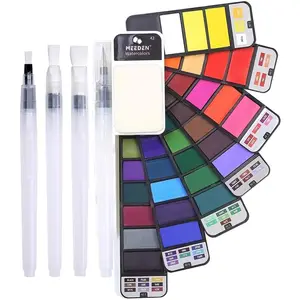 MEEDEN – ensemble de peinture à l'aquarelle, 42 couleurs assorties, ensemble de peinture pliable avec 4 pinceaux, Kit d'aquarelle de poche de voyage pour enfants