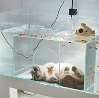 Aquarium rectangulaire à deux niveaux en verre avec filtration intégrée et éclairage LED pour la maison, aquarium en verre
