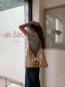 <span class=keywords><strong>Borsa</strong></span> tote in rete intrecciata macramè con fodera in cotone, <span class=keywords><strong>borsa</strong></span> a tracolla estiva da spiaggia per donna - Product Image 6
