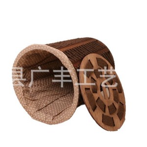 Panier à linge tissé rond en coton marron, organisateur de rangement pour vêtements, type autoportant - Product Image 3