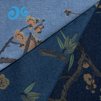 Tissu Denim Écologique à Motifs Floraux Botaniques, Couleurs Bohèmes de Jardin, Indigo Naturel à Dégradé, Base Personnalisée 300M, Robe Femme et Fille
