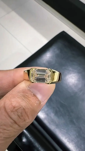3 CT <b>Mens</b> Emerald Cut Lab Grown Diamond Signet <b>Ring</b> 14K Yellow Gold Statement Band Stylish Fine Jewelry - Product Image 6