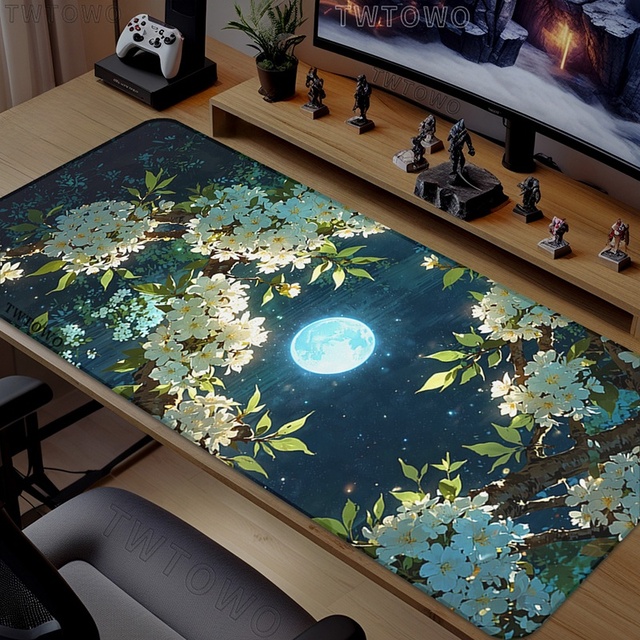 Anime Moon and Flowers Mouse Pad Gaming XL New Computer Mousepad XXL Desk Mats Natural Rubber Desktop Mouse Pad