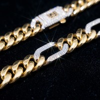 Collier en laiton plaqué or bicolore, style cubain, avec zircon CZ incrusté, style Figaro, bijoux cadeau