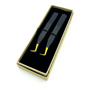 Professional Eyelash Tweezers Stainless Steel 90 Degree Tips Precision Grip Anti-Magnetic 10mm Length Box Packaging Best Tweezer - Product Image 1