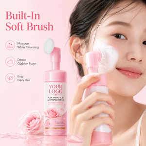 <span class=keywords><strong>Mousse</strong></span> Nettoyante Visage à l'Acide Aminé de Rose Marque Blanche 150ml avec Brosse Intégrée Contrôle du Sébum Nettoyant Facial Pores Profonds Logo Personnalisé Vente en Gros - Product Image 2