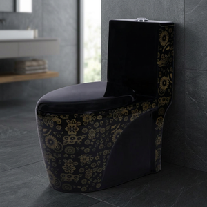WC monobloc en céramique noire rustique, cuvette décorative colorée pour salle de bain, à siphon, fabriqué en Inde - Product Image 4